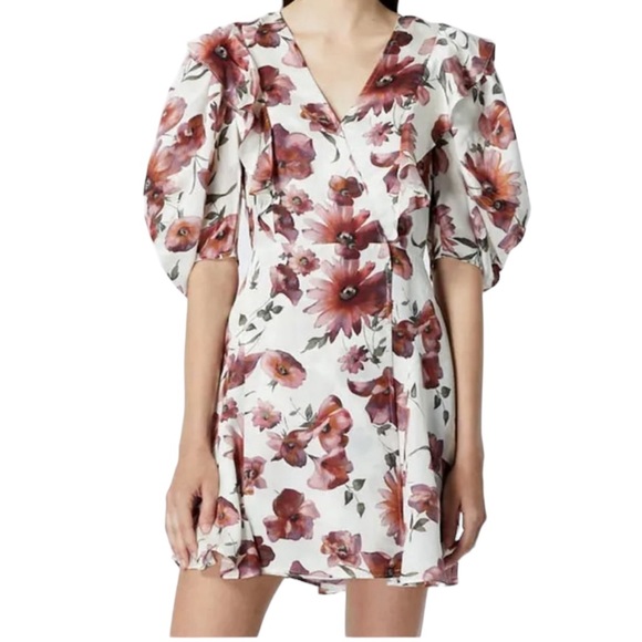 THE KOOPLES Short Wrap Dress with Bold Floral Print Ruffles #Girlcore - Medium - Picture 3 of 16